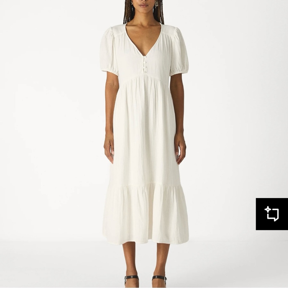 GAP White Puff Sleeve V-Neck Midi Dress